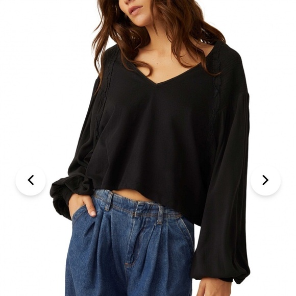 NWT Free People Kathy Tee in Black. Size Large - Picture 1 of 9